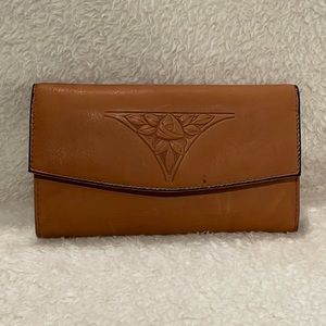 Boho Genuine Leather Wallet w/ multiple card slots checkbook holder